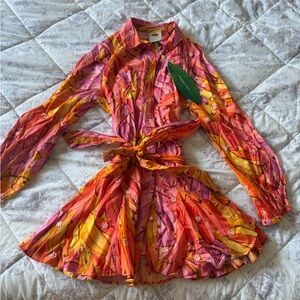 FARM Rio Pink and Orange Long Sleeve Dress